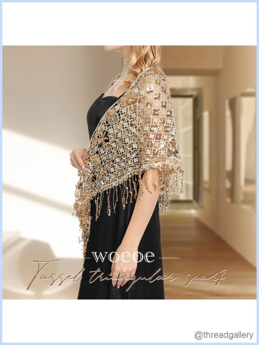 Sequin Fringe Shawl Wrap for Evening Dress Sparkly Lace Cape Cover Up